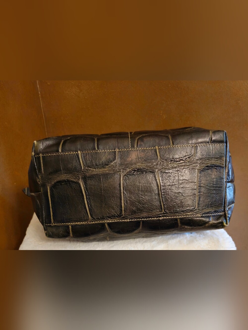Dooney & Bourke Croc-Embossed Shoulder Bag - Dark Green with Brass Hardware - Picture 5 of 6